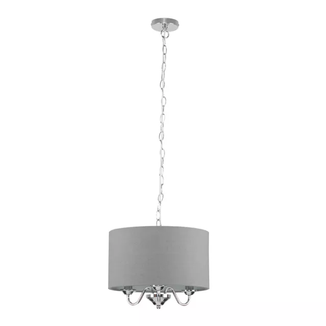 MiniSun Ceiling Light - Chrome 3 Way Fitting Linen Grey Drum Shades LED Bulbs
