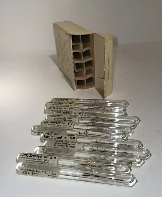 Silk Sutures 12 Glass Capsules Full Box Davis & Geck Early 20th Century