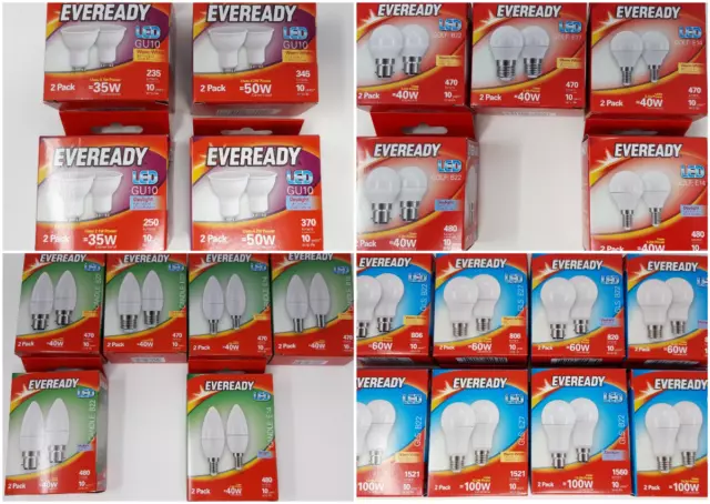 3/6/12 Eveready LED GLS Candle Golf GU10 Bulbs B22 E27 E14 Warm White Daylight