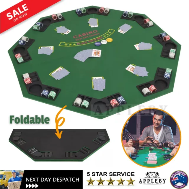 8 Player Octagonal Foldable Casino Card Poker Games Tabletop Mat w Cup Holders