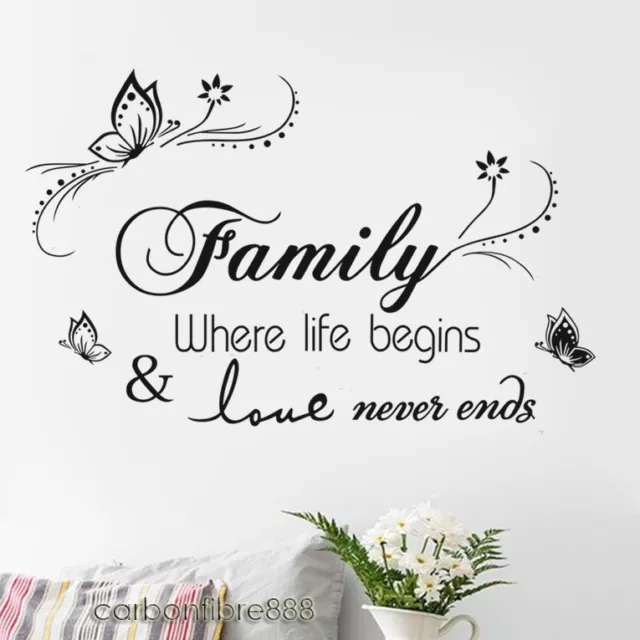 Family Wall Stickers Quote Art Decal Mural Paper Butterfly Vines Home Decoration