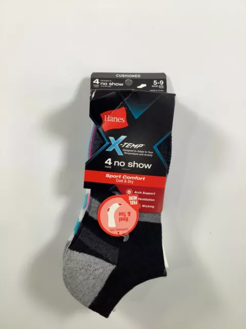 Women's Hanes Multicolor X-Temp No Show Socks Size 5-9/4 pairs NEW!