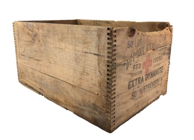 Vintage Dupont Explosives Crate DuPont Red Cross Dynamite Wooden Box