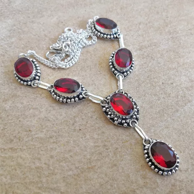 Handmade Elegant Red Ruby Garnet 925 Sterling Silver Fashion Necklace 17" #N2077