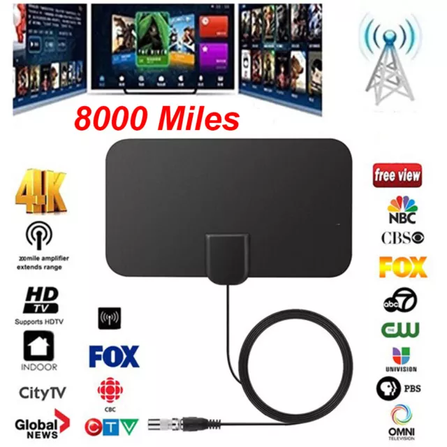 8000Miles TV Antenna Aerial Indoor HD Digital Signal Amplified Freeview 4K 1080