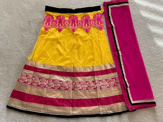 Designer Chaniya Lahengha LENGHA Dupatta set dress Yellow pink 2 pcs