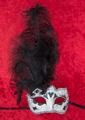 Mask from Venice Colombine IN Tip IN Feathers Ostrich Black Silver 1424 S13B