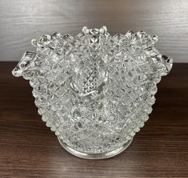 Lovely Rare Westmoreland English Hobnail Clear Glass Round Crimped 6 Point Bowl