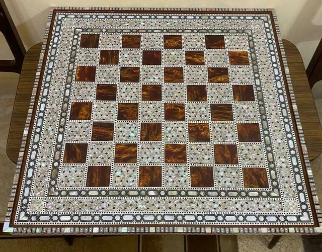 Large Size, Handmade, Wood Chess Board, Inlaid Mother of Pearl (24.8")