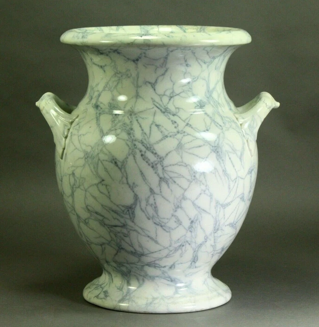 ^ Antique 1860's ASHWORTH Bros. Hanley Marble-Glaze Pottery Handled Urn Vase 14"