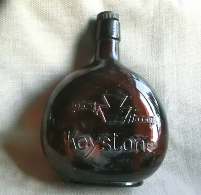 Vintage 1920's Amber Glass KEYSTONE Bladder Wine Bottle With Original Stopper