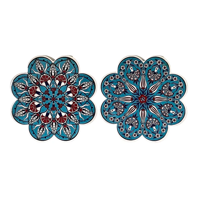 Precioso Juego de 2 Trivetes de Cerámica Azul Aznik TURCO IZNIK - Placa Caliente Resistente al Calor