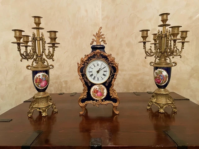 Trittico Orologio D'appoggio In Bronzo Dorato