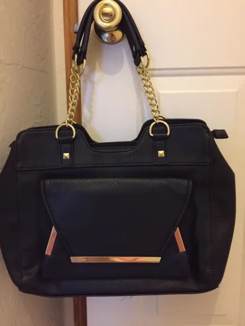 Olivia+Joy Handbag Purse Satchel Tote With Gold Accents Faux Leather Black Large