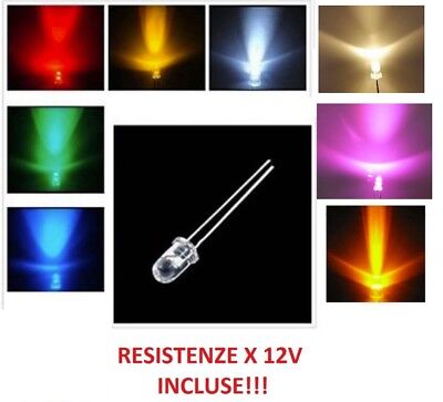 10 LED 3mm Haute Luminosité + Résistances 12V Blanches Bleu Rouge Vert Jaune Wtn