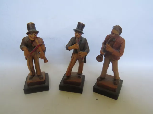 Fine Vintage Anri Hand Carved Wood Three Musicians Band Figurines