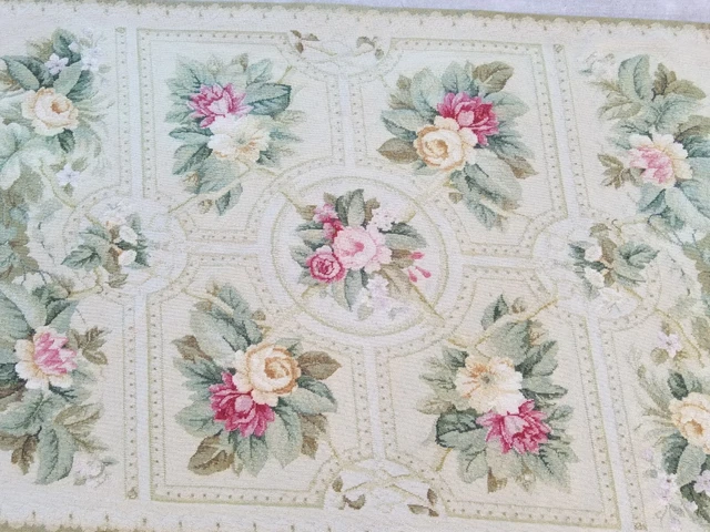 Vintage 3' x 5' Aubusson Needlepoint Hand Tied Floral Rug