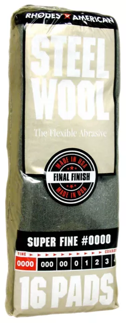 Case Rhodes American Steel Wool Grade 0000 - Super Fine ~ (6 bags of 16 pads)