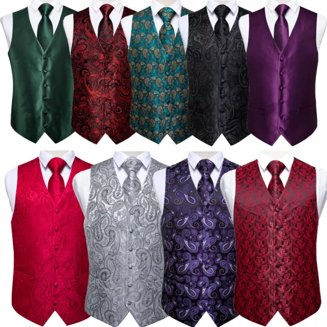 Paisley Silk Tie Set Floral Vest Mens Waistcoat Formal Tuxedo Suit Wedding Slim
