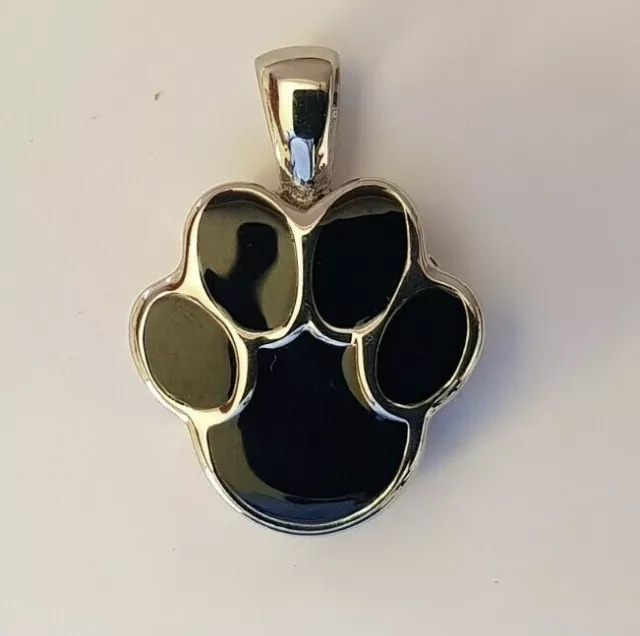 NEW 316L Stainless Steel/Black Enamel Paw Print Memorial Pendant For Dogs