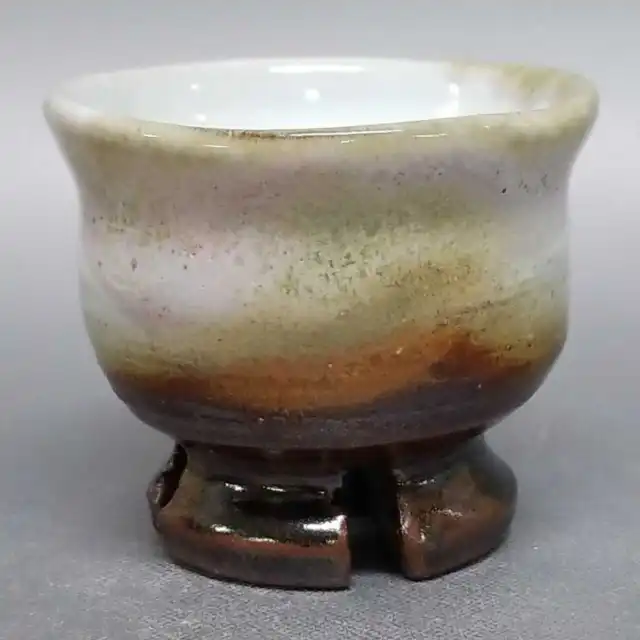 AK90)Japanese Pottery Guinomi Sake Cup 3 color glazes by Seigan Yamane