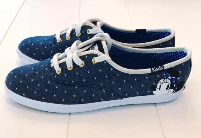 Keds x Disney Minnie Mouse Women's Champion Blue Polka Dot Sneakers Size 7 NEW