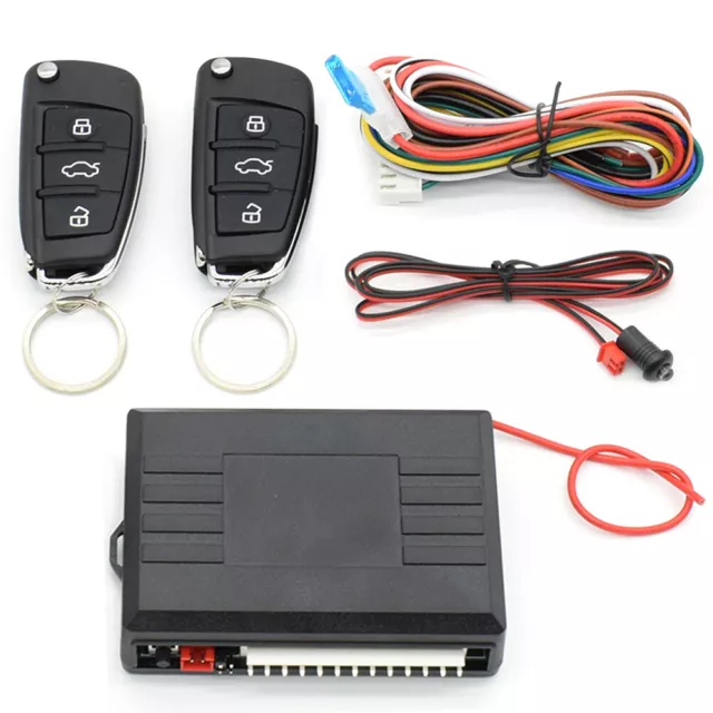 Keyless Entry Car Alarm System + 2 Flip Key Fob 3-button Remote Control Kit Lock