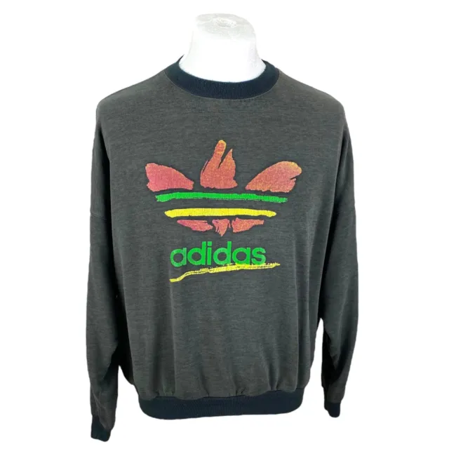 Adidas Vintage Sweatshirt Small Grey Spell Out Graphic Jamaica 3 Stripe Y2k