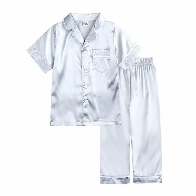 Boy Girls Pyjamas Set Nightwear Pjs Satin Imitate Silk Sleepwear Top Pants Outfi