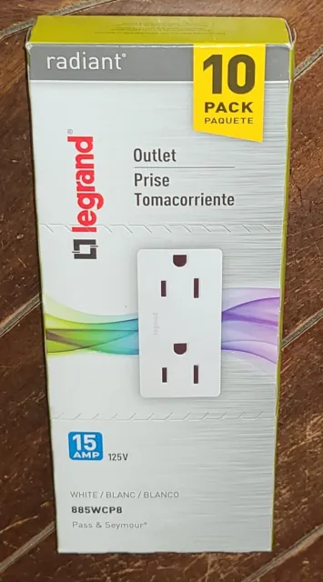 10 Pack Legrand Radiant 15 Amp Outlets -White- Item #885WCP8