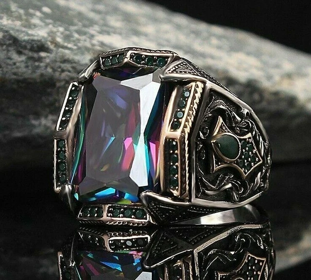 Bague pour homme en topaze mystique Bague pour homme faite à la main en...
