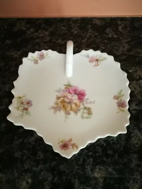 Lec Limoges France Porcelain Plate Trinket Candy Nut Dish Leaf Shape With Handle