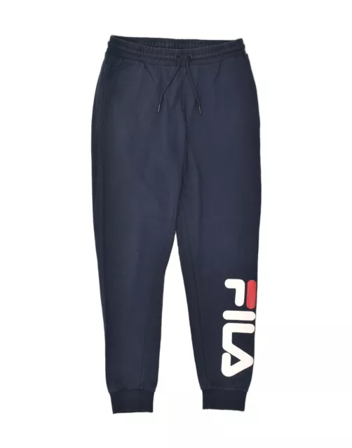 FILA Mens Graphic Tracksuit Trousers Joggers Small Navy Blue Cotton IT02