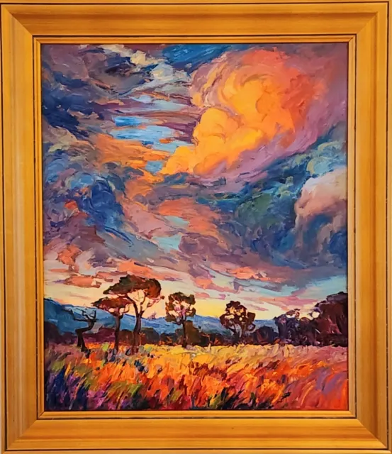 American Southwest Landscape Original Oil Painting Colorful Clouds in Gold Frame