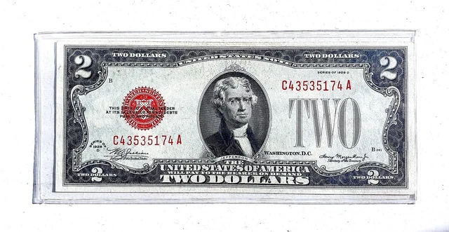 1928 D $2 UNC Two Dollar Bill UNCIRCULATED US Note Red Seal Legal Tender