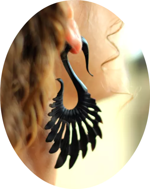 Tribal Ear Gauge Dangle Drop Pair Expander Piercing Organic Horn Wood Bone Hook