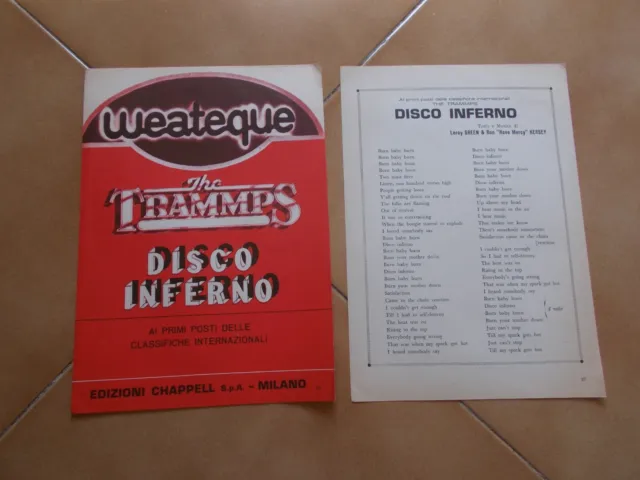 Trammps Spartito Disco Inferno 4 Pagg. + Testo Italy Chappell Milano 1977