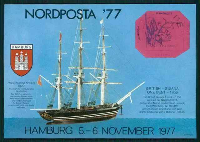 BLOQUE DE EXPOSICIONES RFA 1977 NORDPOSTA HAMBURGO BARCO BRITÁNICO GUYANA 1 CÉNTIMO m3923