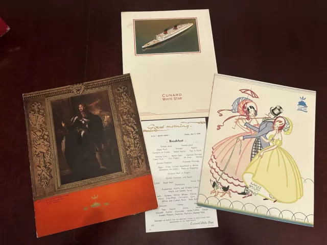 May 1948 Cunard White Star Line R.M.S. Queen Mary: Transatlantic  Menus-Superb