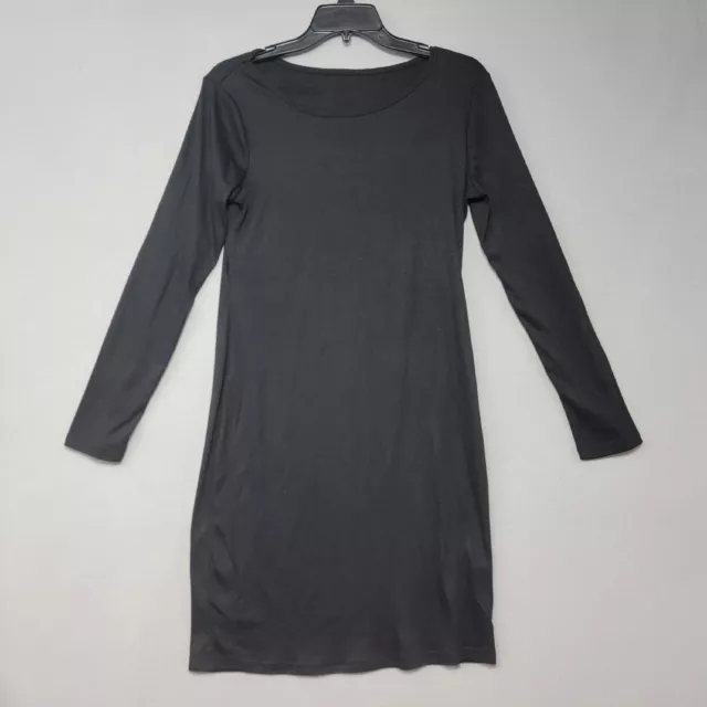 Above Knee French Terry Long Sleeve Shirt Dress Womens Size Large Black