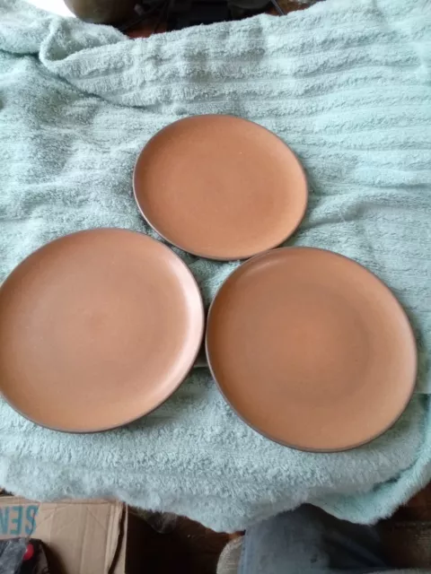 Set Of 3 Edith Heath Ceramics Pottery Pumpkin And Brown Salad Plates