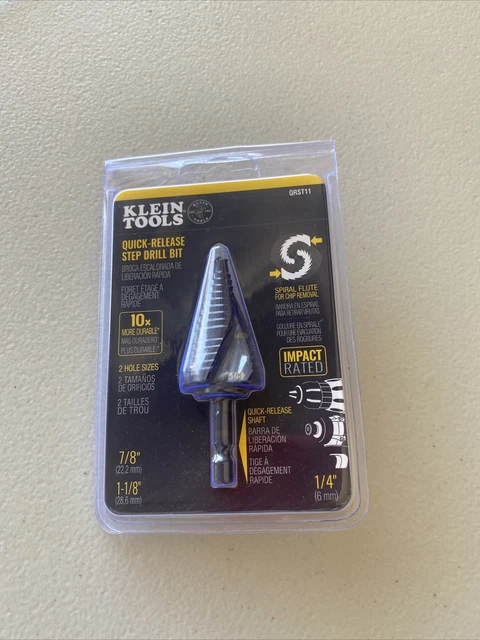KLEIN TOOLS QRST11 Quick-Release Step Drill SPIRAL FLUTE 7/8 to 1-1/8-Inch