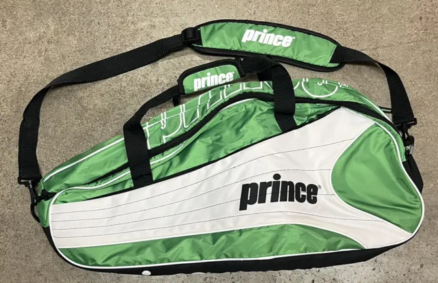Prince Tennis Racket Bag Holds 6 Pack Shoe Compartment Green White Cushioned New