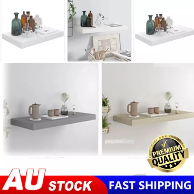 Rectangle Floating Wall Shelf Set DIY Mount Shelves Book Display Rack Wooden