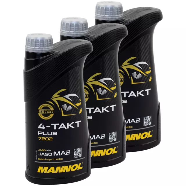 MANNOL 4-Takt Plus API SL SAE 10W-40 parcialmente sintético 3x 1 litro moto scooter