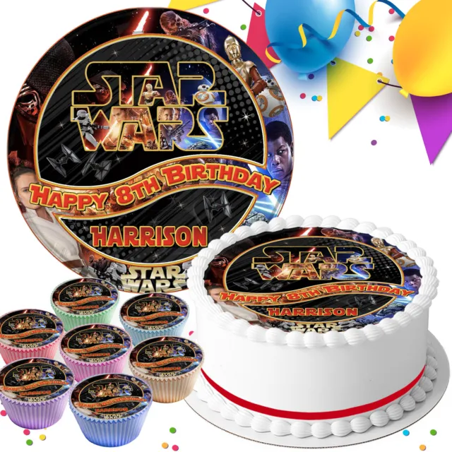 Star Wars Birthday Personalised Edible Icing Cake Topper & Cupcake Toppers D752