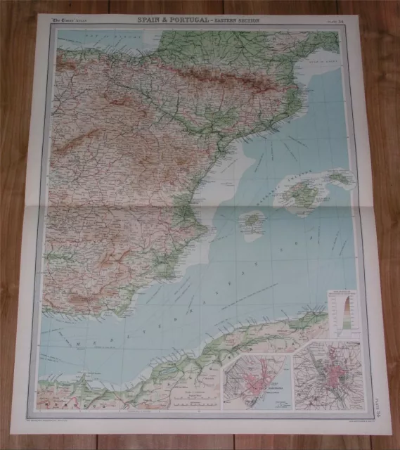 1922 Vintage Map Of Eastern Spain Madrid Barcelona Balearic Islands Mallorca