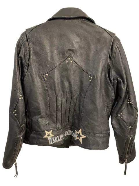 Harley Davidson Jacket Womens Large Black Leather Suspicion Studded Biker