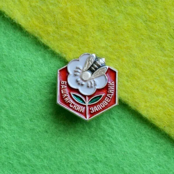Vintage Soviet Union USSR Bashkiriya Nature Reserve Bee Pin Badge