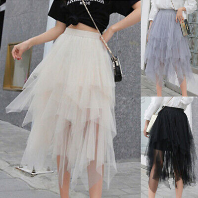 Maxi Long Dress Lady Women High Waist Free Size Layers Pleated Tulle Mesh Skirt